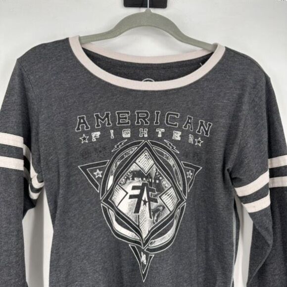 American Fighter Ringer Tee Shirt Gray Long Sleeve Medium - Picture 6 of 11